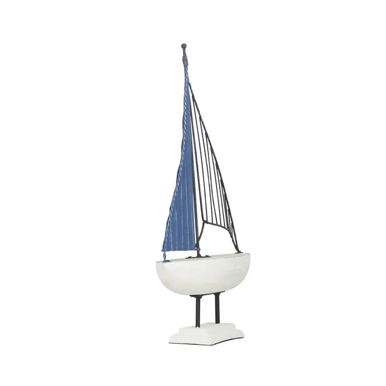 BLUE METAL NAUTICAL SAIL BOAT SCULPTURE
