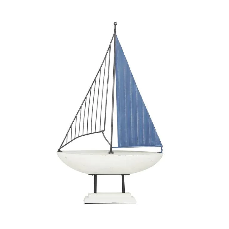 BLUE METAL NAUTICAL SAIL BOAT SCULPTURE