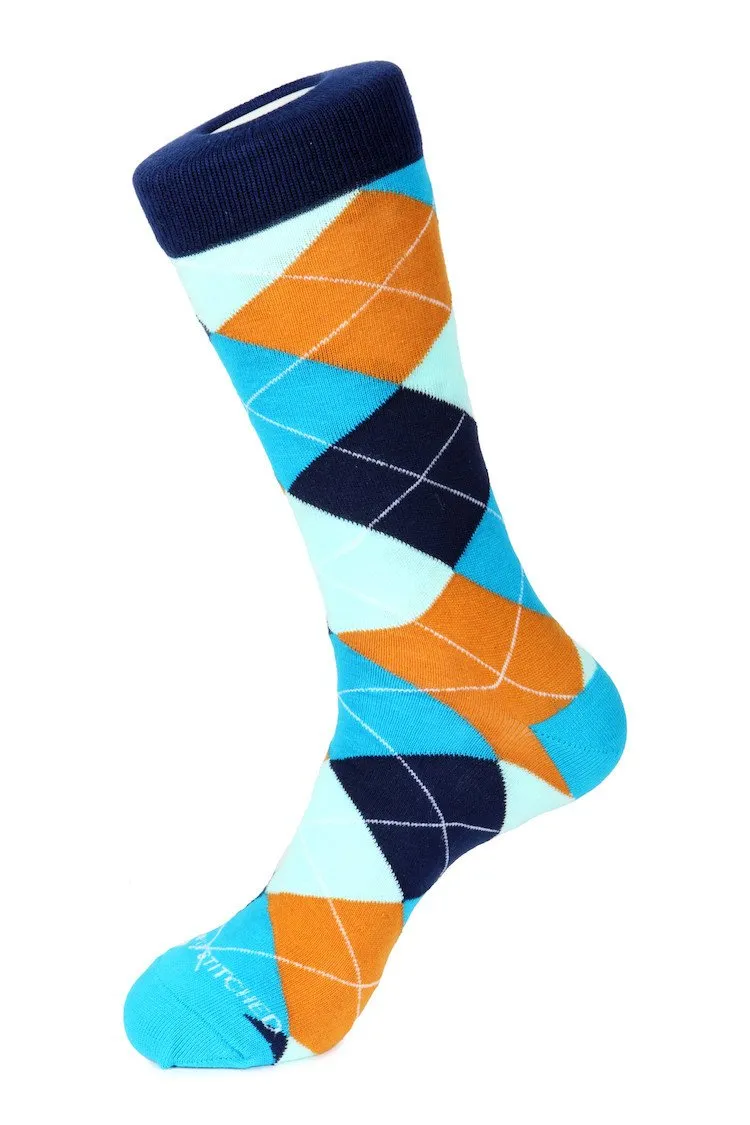 Cherry Blue Argyle Sock