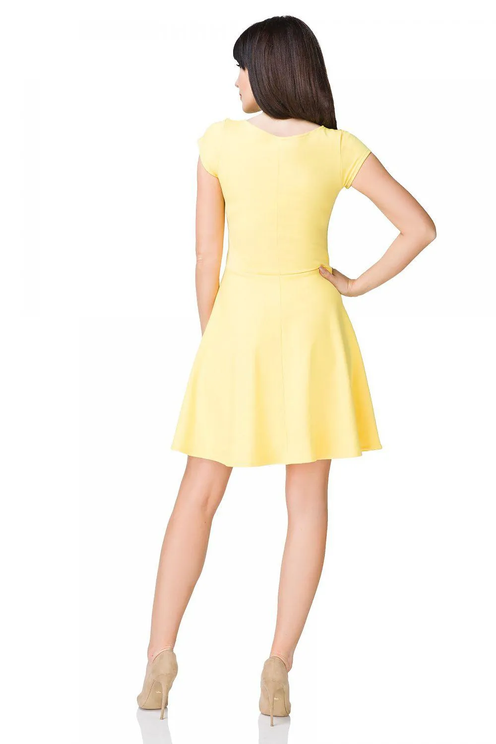 Elegant Flared Cotton Day Dress with Stylish Boat Neckline - Ideal for Spring/Summer