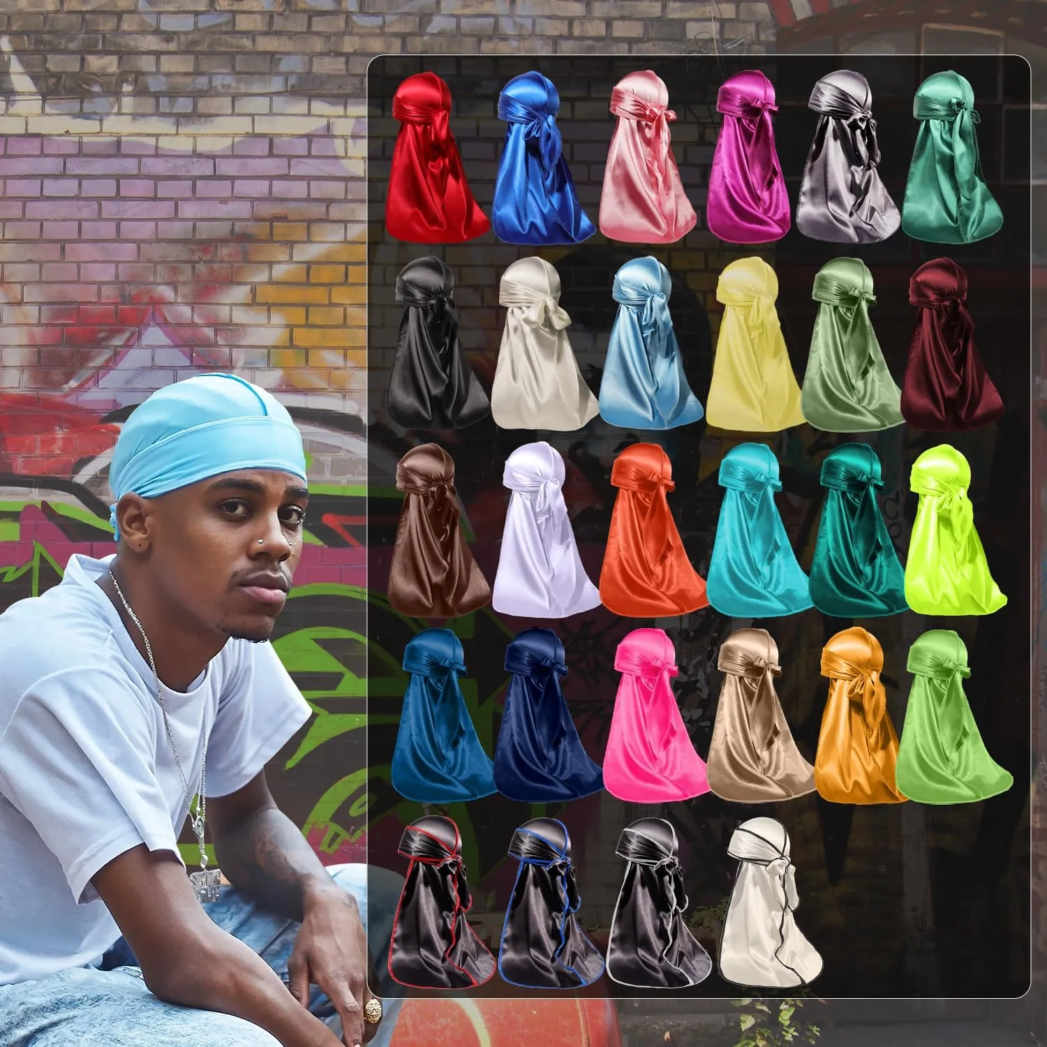 ForceWave 2 Pieces Silky Durag Pack for Men Women Waves, Premium Satin Deluxe Du-rag
