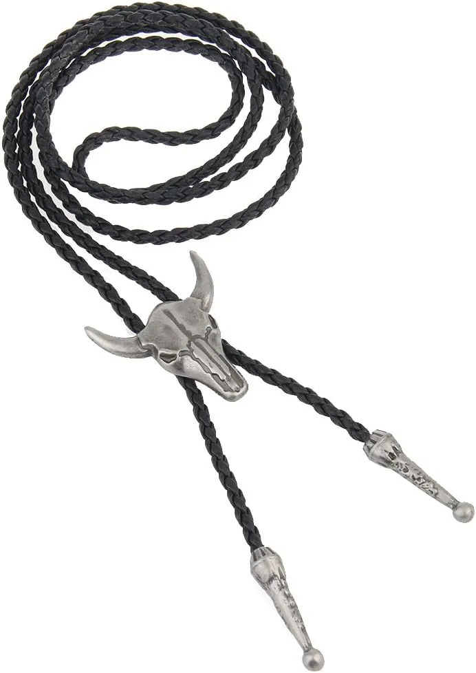 GelConnie Native American Bolo Tie Rodeo Cowboy Leather Necktie Western Necklace Costume Accessories for Men,Women