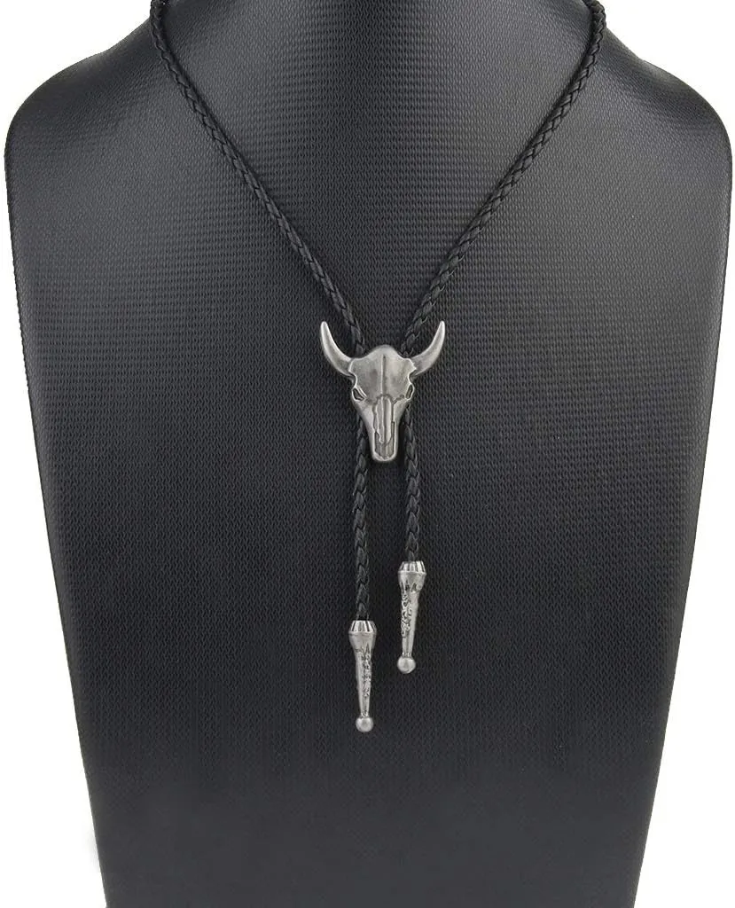 GelConnie Native American Bolo Tie Rodeo Cowboy Leather Necktie Western Necklace Costume Accessories for Men,Women