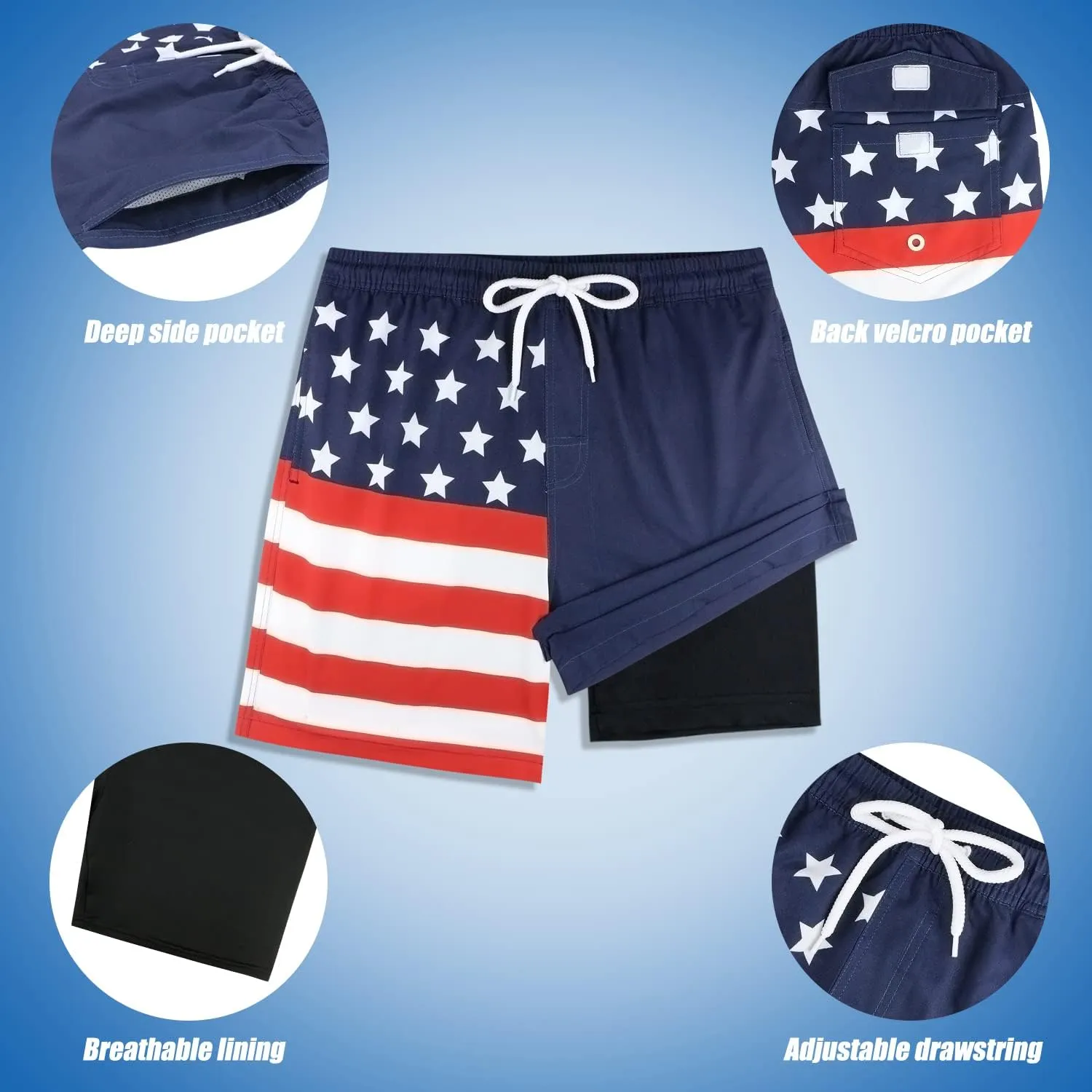 LUCOWEE Boys Swim Trunks with Compression Liner Comfortable Anti-Chafe Swimming Shorts Stretchy UPF Quick Dry Size 3T-20