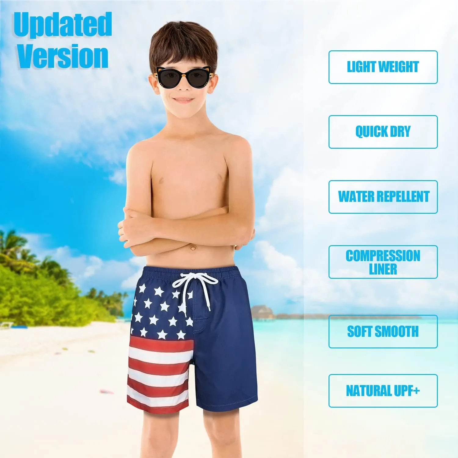 LUCOWEE Boys Swim Trunks with Compression Liner Comfortable Anti-Chafe Swimming Shorts Stretchy UPF Quick Dry Size 3T-20
