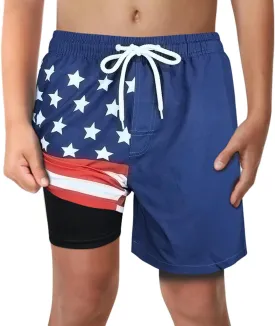 LUCOWEE Boys Swim Trunks with Compression Liner Comfortable Anti-Chafe Swimming Shorts Stretchy UPF Quick Dry Size 3T-20
