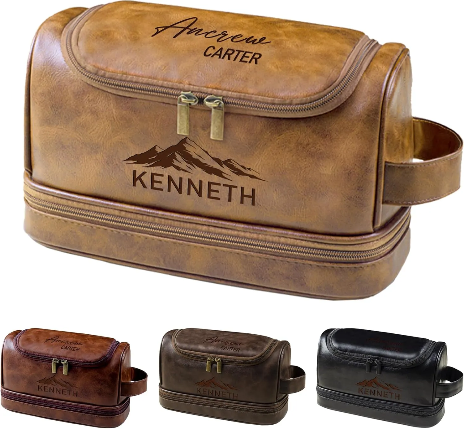 Personalized Leather Toiletry Bag For Men, Custom Mens Toiletry Travel Bag Dopp Kit Gift With Name, Customized Christmas Birthday Anniversary Wedding Gifts For Men Him Dad Boyfriend Groomsmen