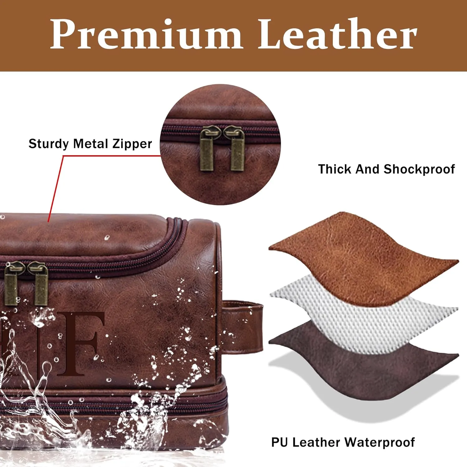 Personalized Leather Toiletry Bag For Men, Custom Mens Toiletry Travel Bag Dopp Kit Gift With Name, Customized Christmas Birthday Anniversary Wedding Gifts For Men Him Dad Boyfriend Groomsmen