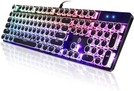 Typewriter Style Mechanical Gaming Keyboard RGB Backlit Wired with Blue Switch Retro Round Keycap 104 Keys Keyboard Compatible with Laptops/Chromebook/Desktop (Black 104 Keys RGB)