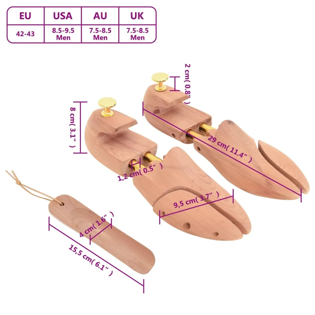 vidaXL Shoe Stretcher with Shoe Horn EU 42-43 Solid Wood Cedar