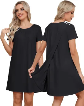 Women Tear Away Open Back Snap Dress Post Shoulder Surgery Hospital Gown Chemo Short Sleeve Adaptive Clothing