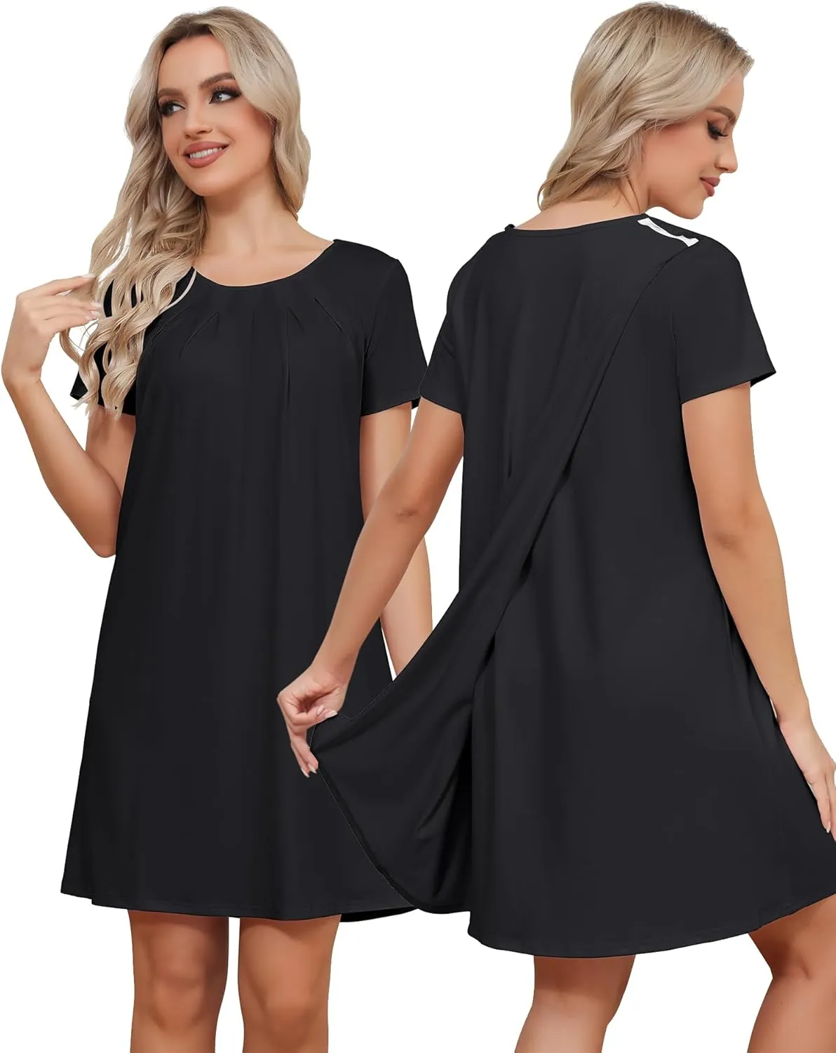 Women Tear Away Open Back Snap Dress Post Shoulder Surgery Hospital Gown Chemo Short Sleeve Adaptive Clothing